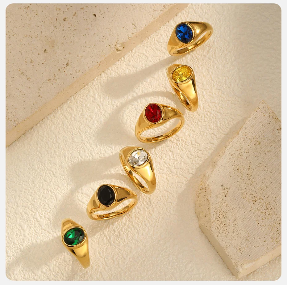 Vnox Minimalistische Runde Zirkon Intarsien Ringe Für Frauen Männer Edelstahl Gold Farbe Elliptischen Stein Ring Schmuck Nie Verlieren – Detail 7