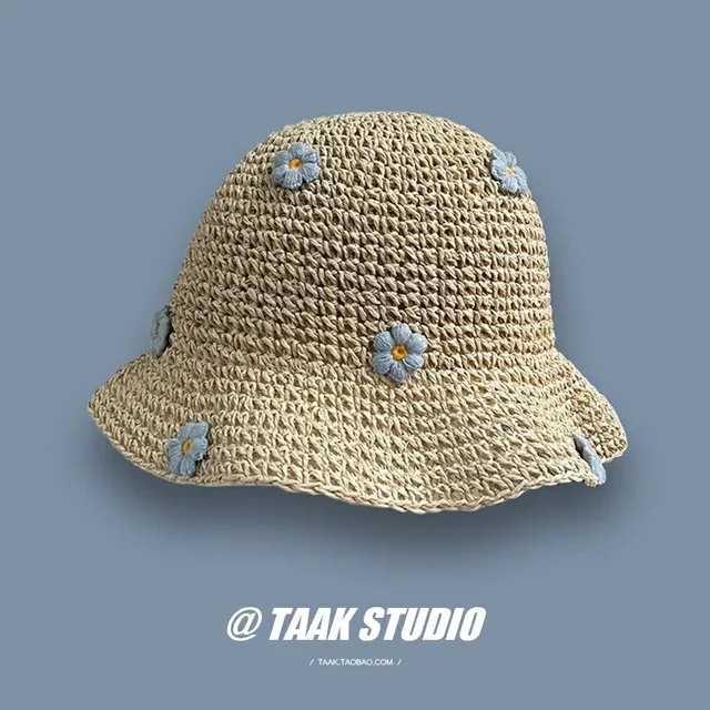 Mode Sommer Frauen Stroh Häkeln Eimer Frauen Faltbare Panama UV Sonne Kappe Boho Blume Angeln Urlaub Strand Hut_voghion.com