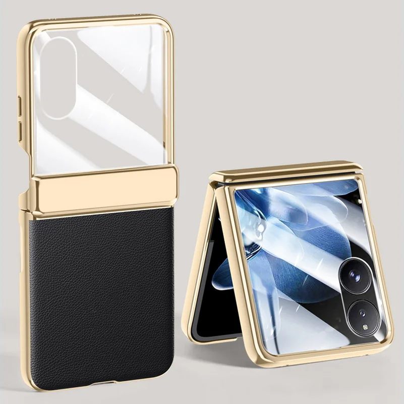 Electroplated Spring Hinged Leather Tempered Glass Protective Case - All-Inclusive Cover