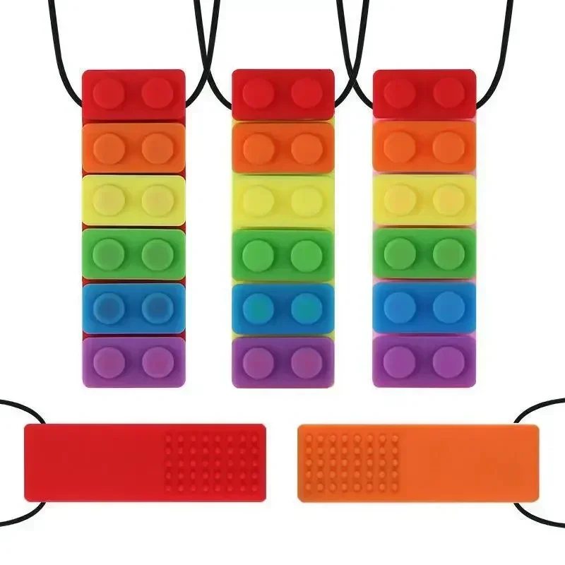 1Pc Sensory Chew Necklace Brick Chewy Kids Silicone Biting Pencil Topper Teether Toy, Silicone teether for children with autism 2