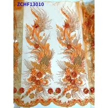 

High Class Ankara Phoenix Sequin applique embroidery Lace Fabrics ​African Breathable Tulle ​Cloth Party Dress ZCHF13010