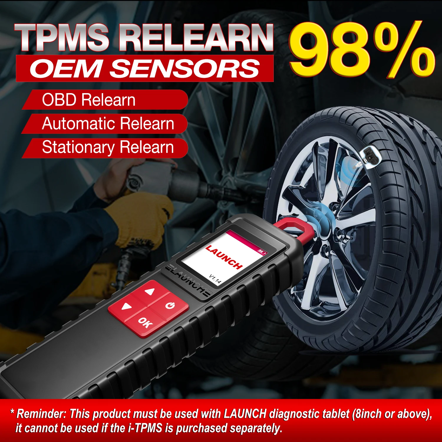 LAUNCH X431 i-TPMS 도구, 타이어 압력 센서 활성화 프로그래밍 진단 학습, 안드로이드 앱, X431 V +, 315MHz, 433MHz
