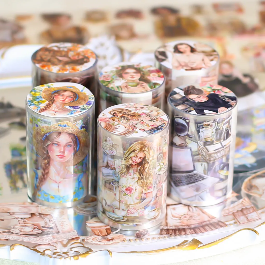 Adhesive Tape Stickers Scrapbooking Supplies Journal Tools Set 60mm*2m Girl Stickers Junk Journal Sticker Tape PET Masking Tape Decorative Diary Scrapbooking Sticker Aesthetic