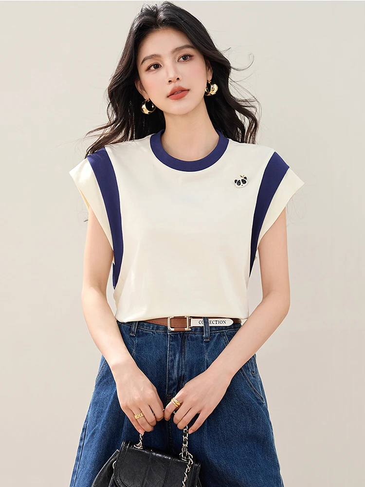 موضة تي شيرتات قصيرة الاكمام المرأة بسيطة عادية متعددة الاستخدامات بلايز تيز 2025 الصيف شيك تصميم البلوز تي شيرت