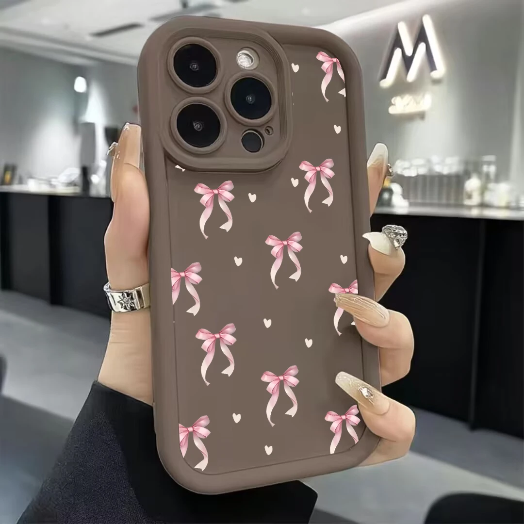Luxury Cute Pink Bow Print Matte Silicone Phone Case