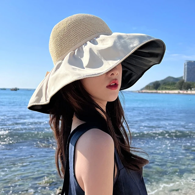 Anti UV 50+Women Fisherman Hat Summer Latge Brim Sunscreen Bucket Hat  Outdoor Beach Travel Sunshade Basin Cap Female Sun Visors