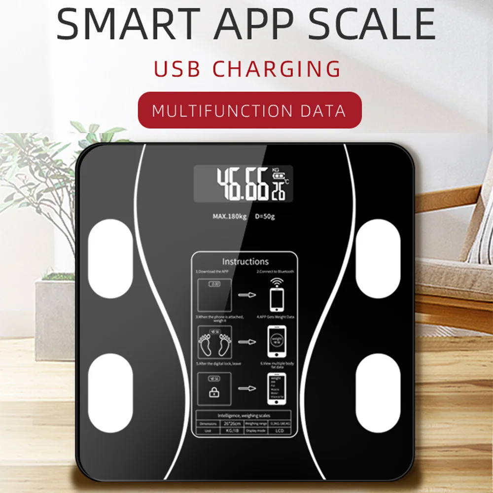 1Pc Black/white/Pink Bluetooth Smart Body Fat Scale Charging Electronic Scale Body Scale Adult Fat Scale Weighing BMI Analyzer