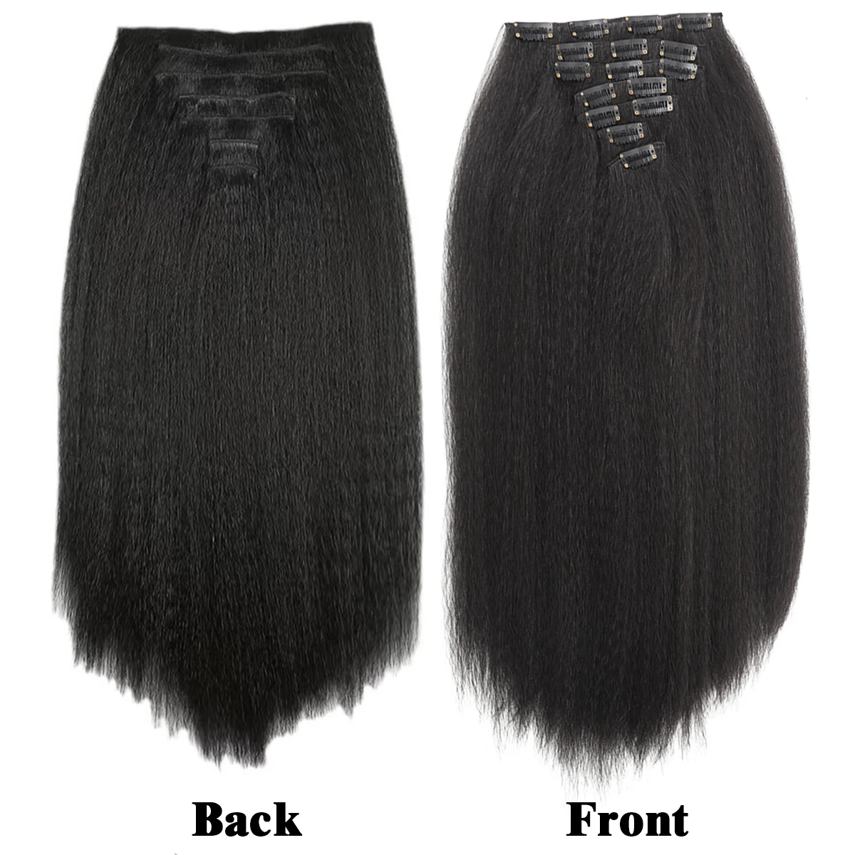 Synthetic Jacques silk hair extension wig clip on women's hair extension straight hair piece hair accessories 7 pieces/set black