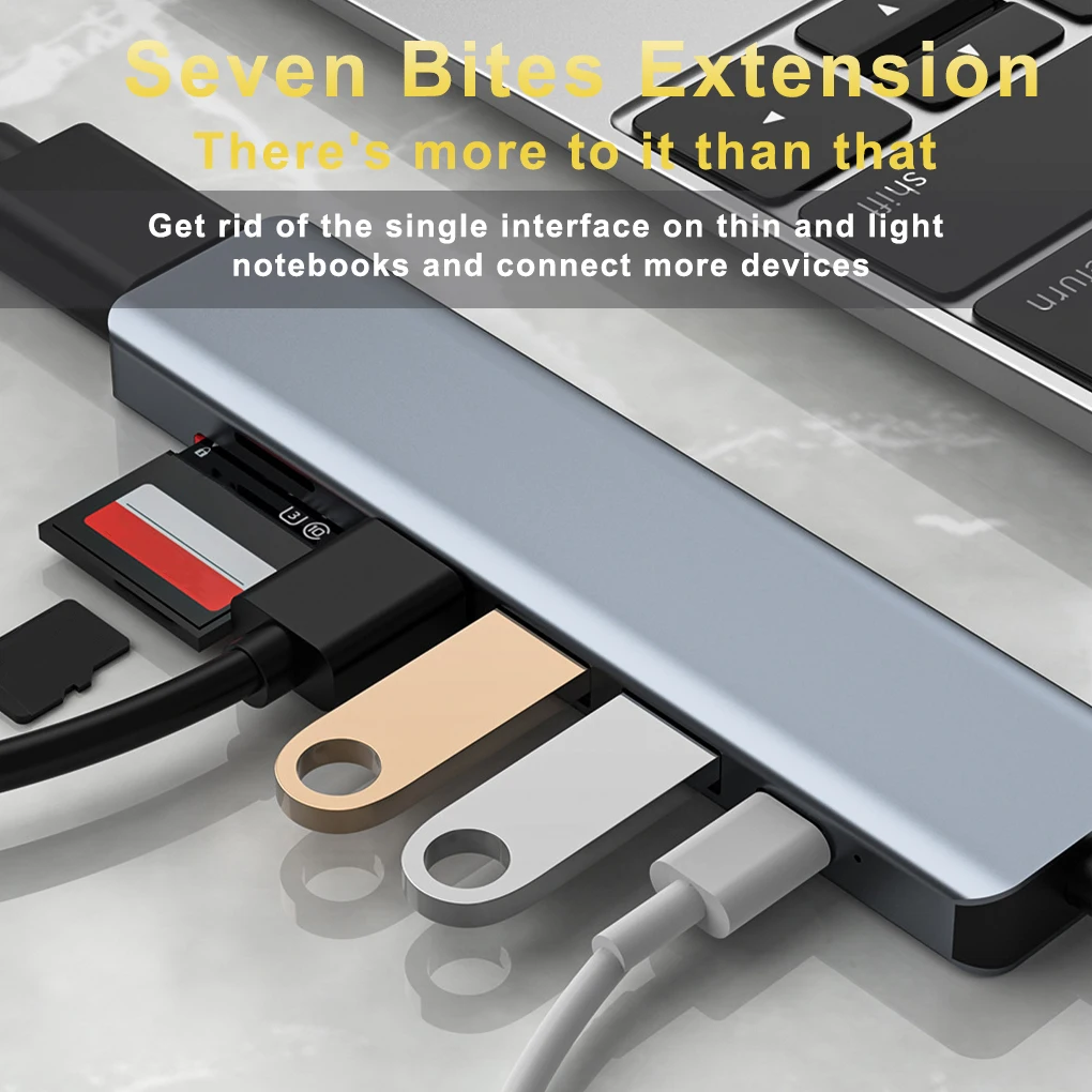 Coolcirc 7 In 1 Type C Aluminum Alloy USB HUB To HDMI-Compatible USB3.0/2.0 Adap