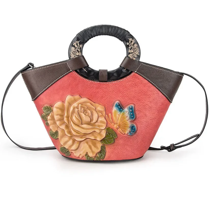 

Chinese Style Women Real Leather Big Handbags Female Shoulder Crossbody Bags Engrave Flowers Messenger Bag Lady Girl Party Tote