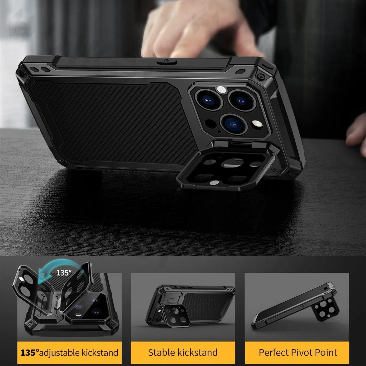 iPhone 15 Pro 14 Pro Max 용 금속 케이스 견고한 강화 유리 화면 보호기 카메라 보호 갑옷 MagSafe 마그네틱 커버