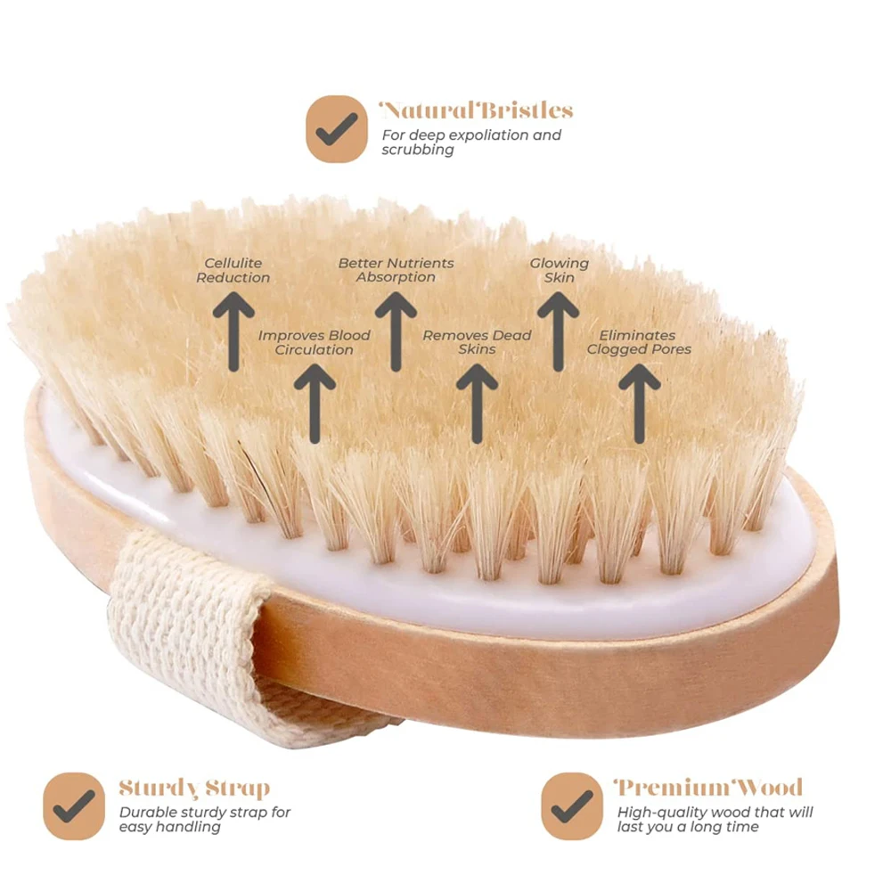 1pcs Exfoliating Wooden Body Massage Shower Brush Natural Bristle Bath Brush Soft SPA Woman Man Skin Care Wet Dry Body Brush 3