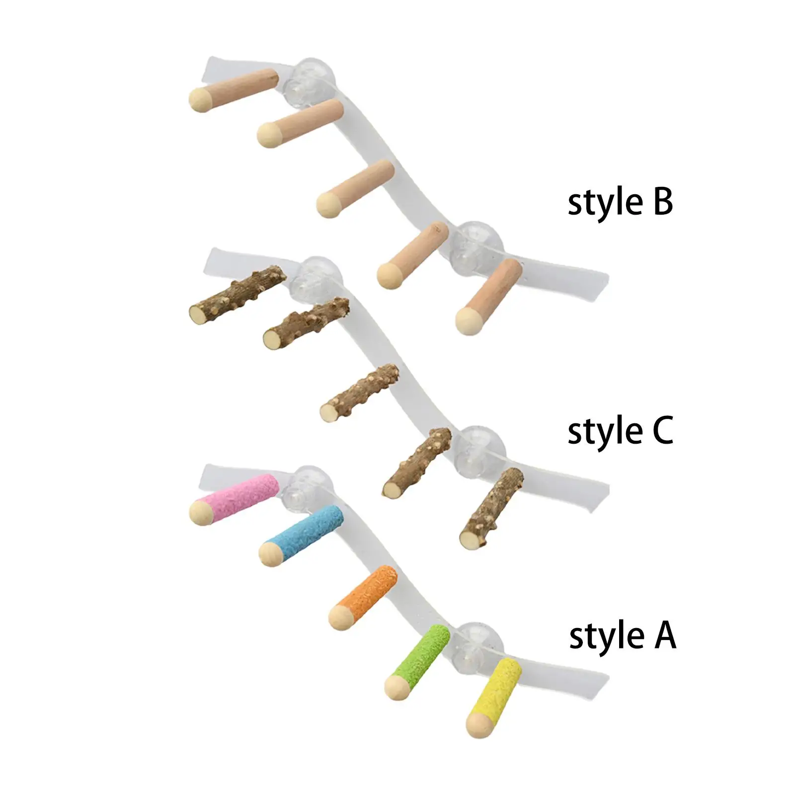 Suction Cup Wood Perch Toy Cage Accessories Ladder Parrot Perch Stand for Cockatiel Hummingbird Bluebirds Parakeet Budgie