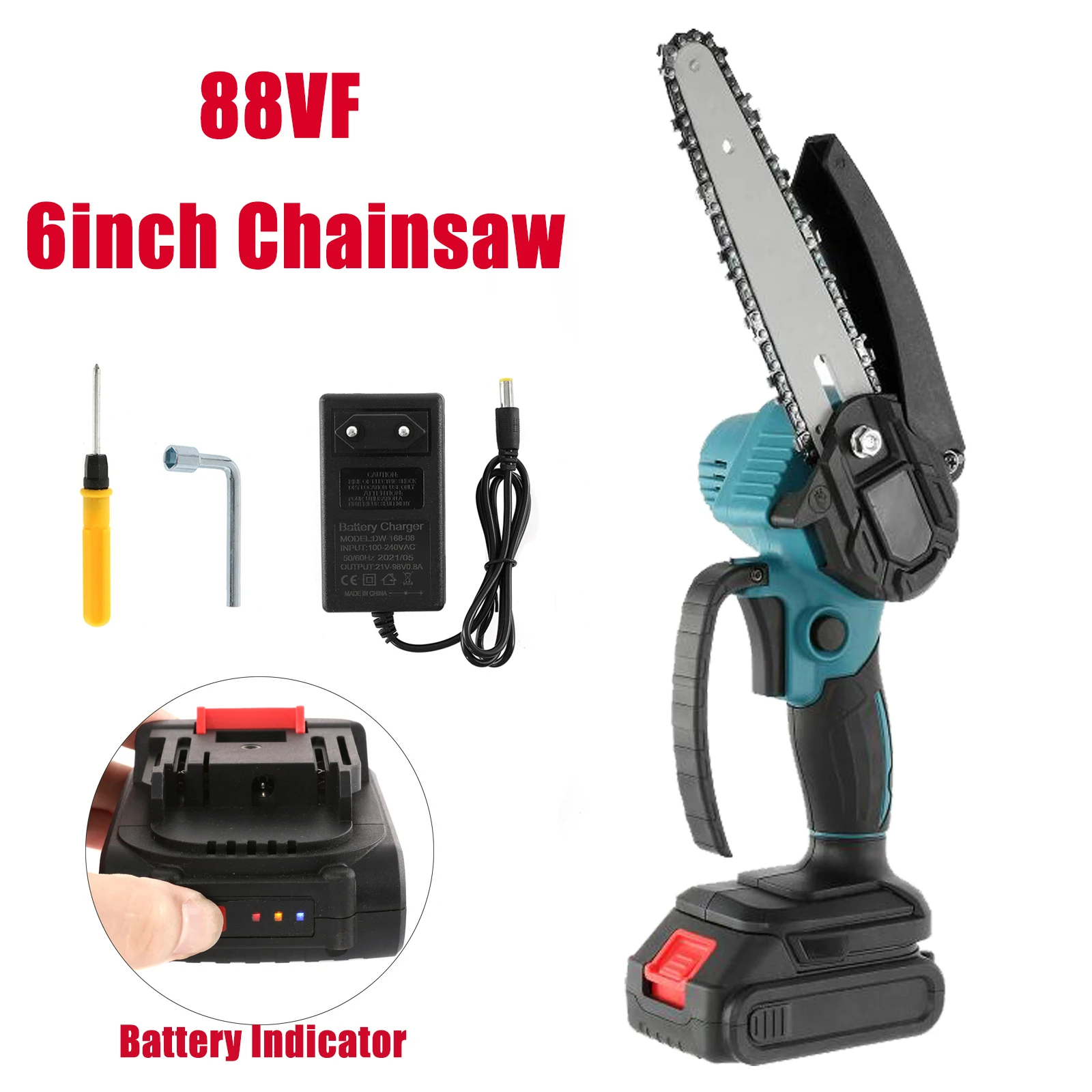 

6 Inch 1200W Electric Chain Pruning Saw Woodworking Mini Chainsaw Cutter With Battery Indicator Garden Logging Power Tools