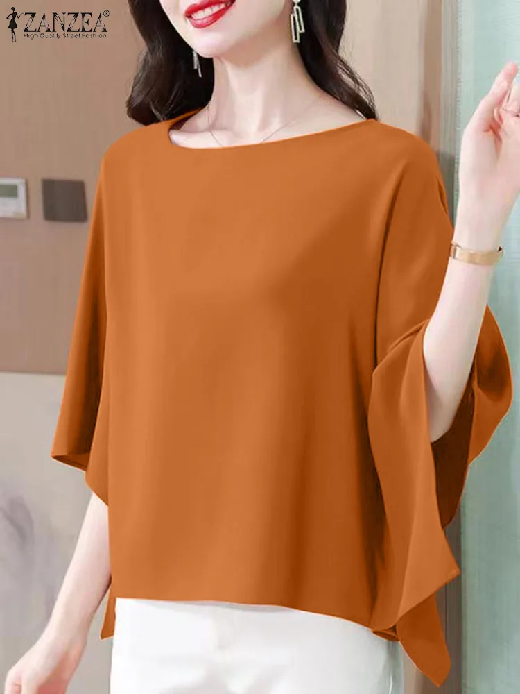

Лето 2024 блузка ZANZEA Dolman с рукавом 3/4 Женская мешковатая рубашка с круглым вырезом Блузы элегантная офисная Туника женские дизайнерские шикарные топы