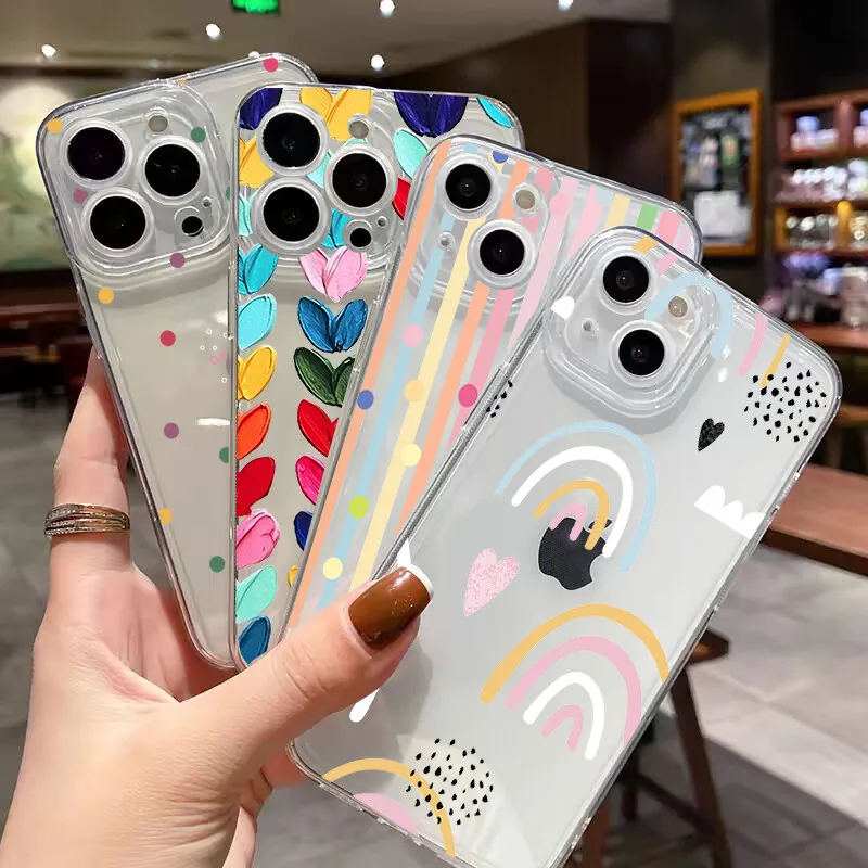 Clear Colorful Wave Point Love Heart TPU Phone Case Cover