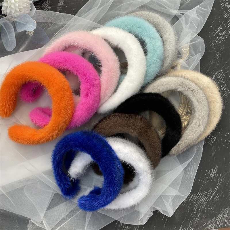 2023 Hot Sale Women Luxury winter 100% Real Mink Fur Headbands High Quality Real Fur Hair Band Lady Fashion Hair Hoop Furry Gift