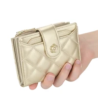 Fashion Leather Wallets for Women Plaid Short Zipper Coin Purse Gold Flower Womens Wallet Pink Card Holder Small Wallet for Girl 1