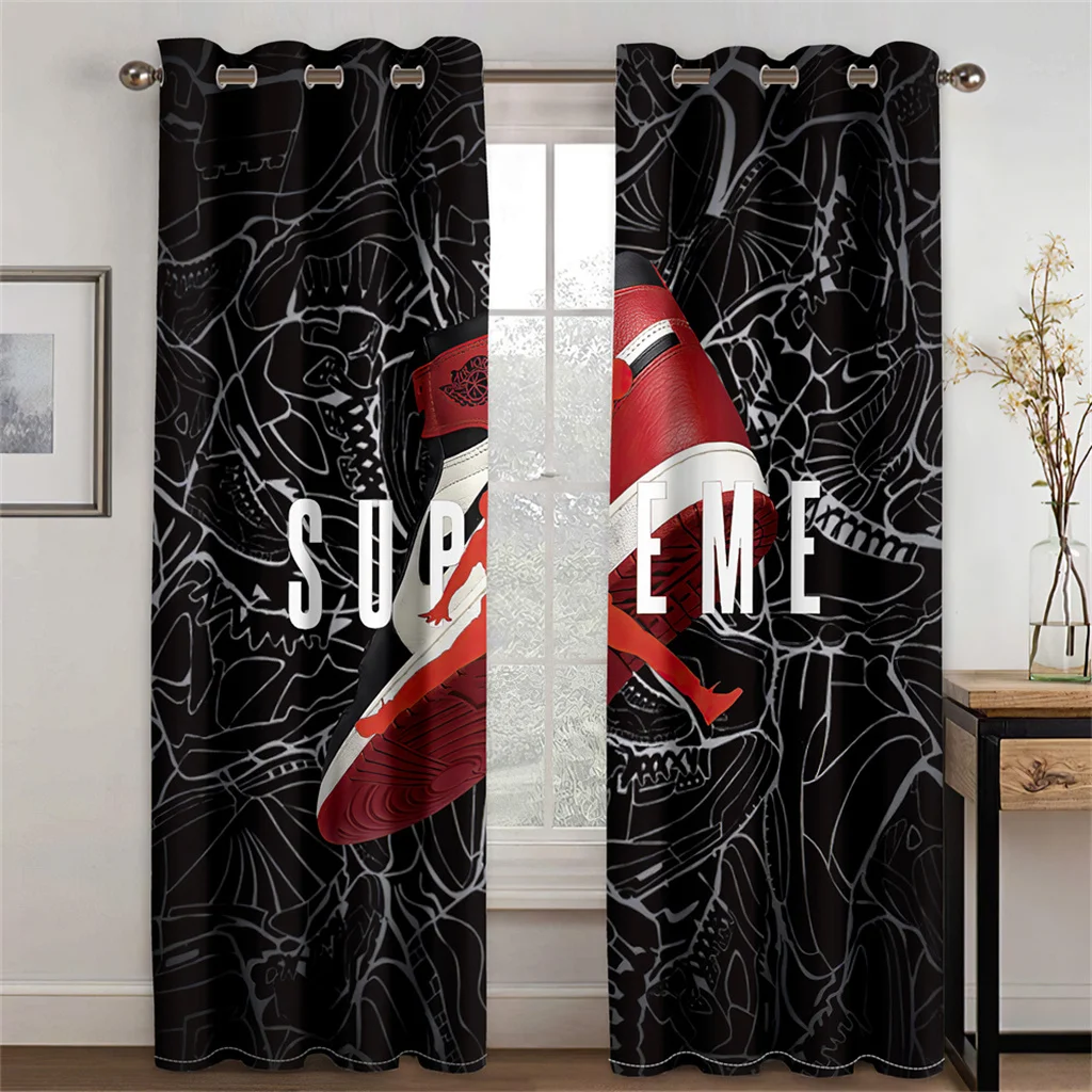 3D Cheap Black Red Sports Brand Series Sunshade Curtains 2-Panel Children's Room Bedroom Home Furnishing Curtains Free Delivery