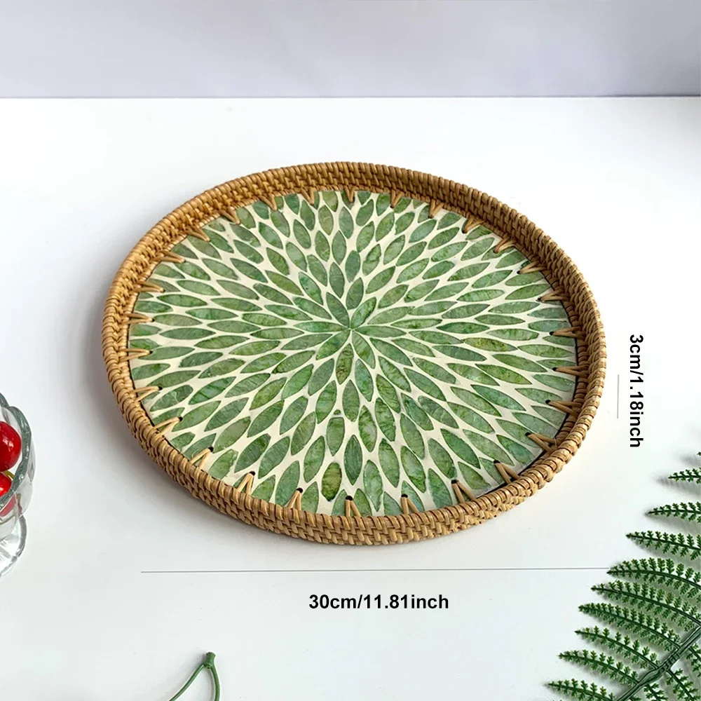 1pc Round Rattan Tray Hand Woven Basket Home Decor Organizer Rattan Tray Wicker Basket for Home Kitchen Table Decor