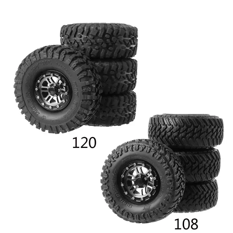 

4PCS 108MM/120mm 1.9" Rubber Tires & Metal Beadlock Wheel Rims for 1:10 RC Rock Crawler car Axial SCX10 90046 TRX-4 S289