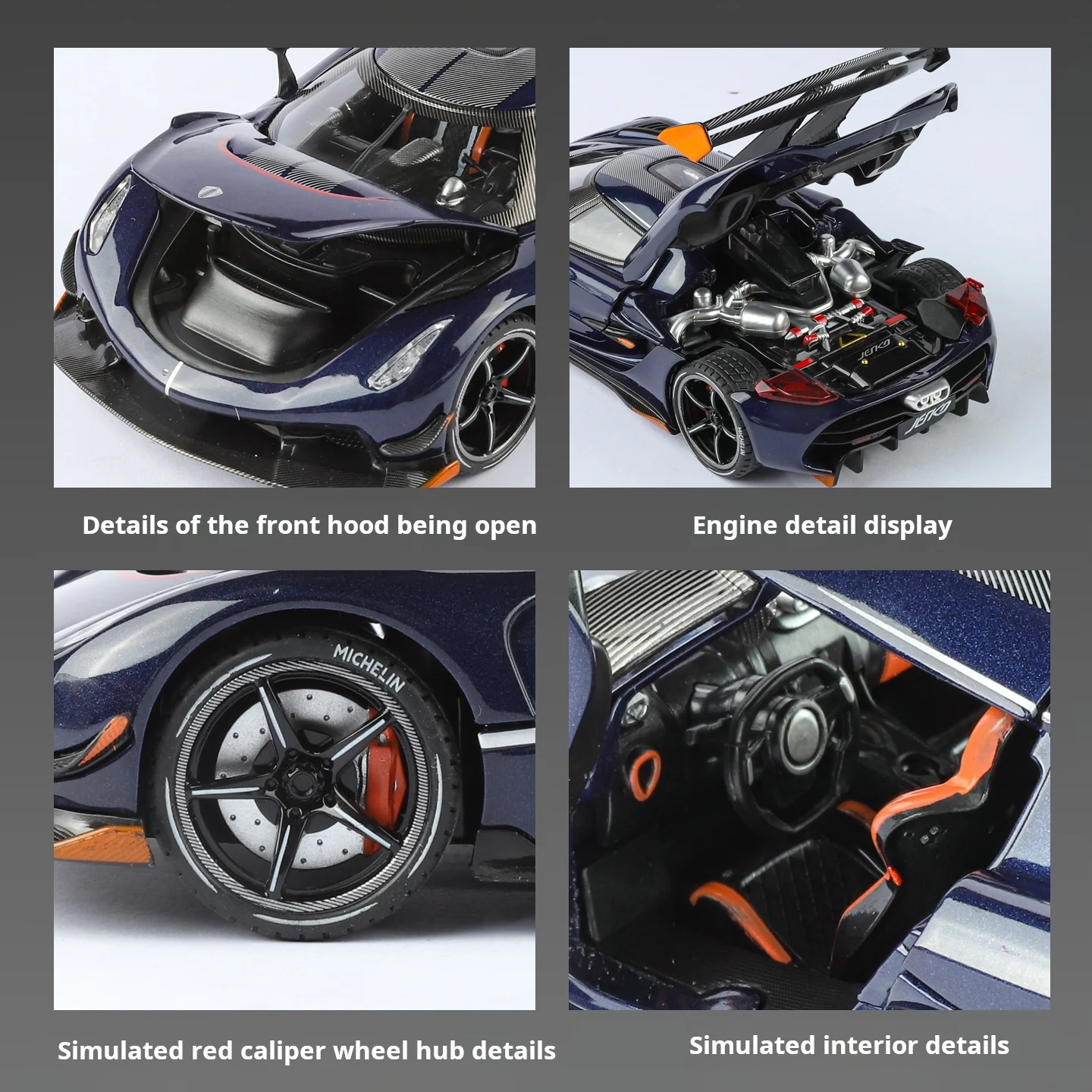 1:24 코닉세그 제스코 합금 시뮬레이션 슈퍼카 모델 고급 수집용 장식품 풀백 장난감 자동차 & 소년들을 위한 선물