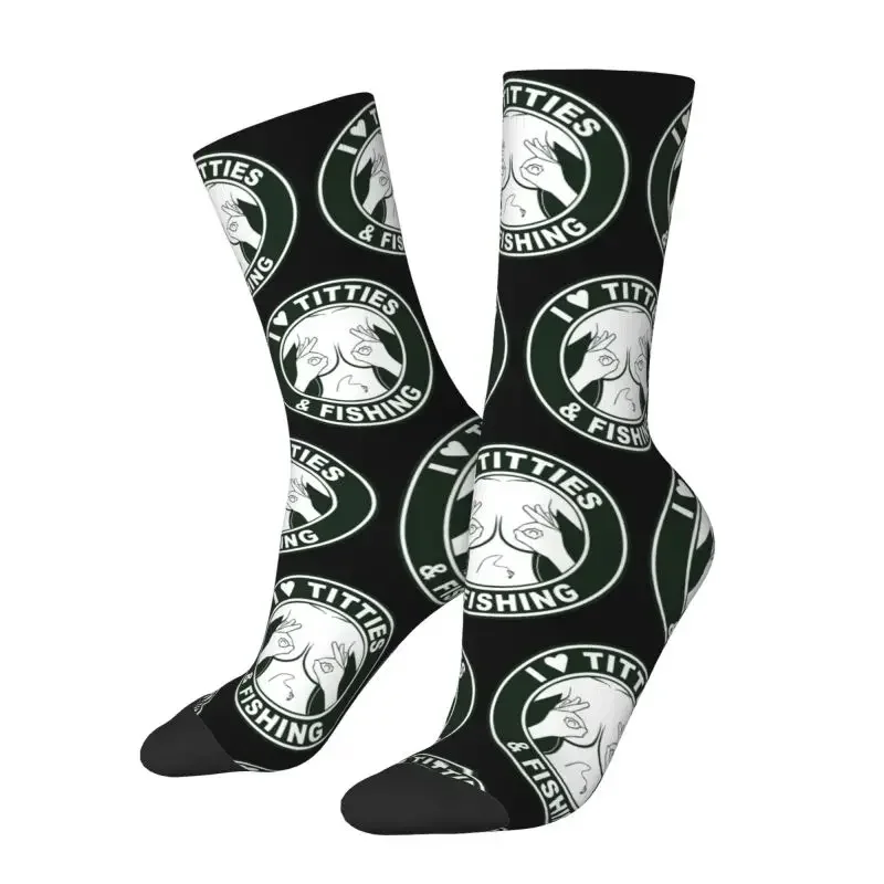 

Cool I Love Titties And Fishing Sock Breathable 3D Printing Sports Football Socks Novelty Street Style Crazy Socks for Men Women
