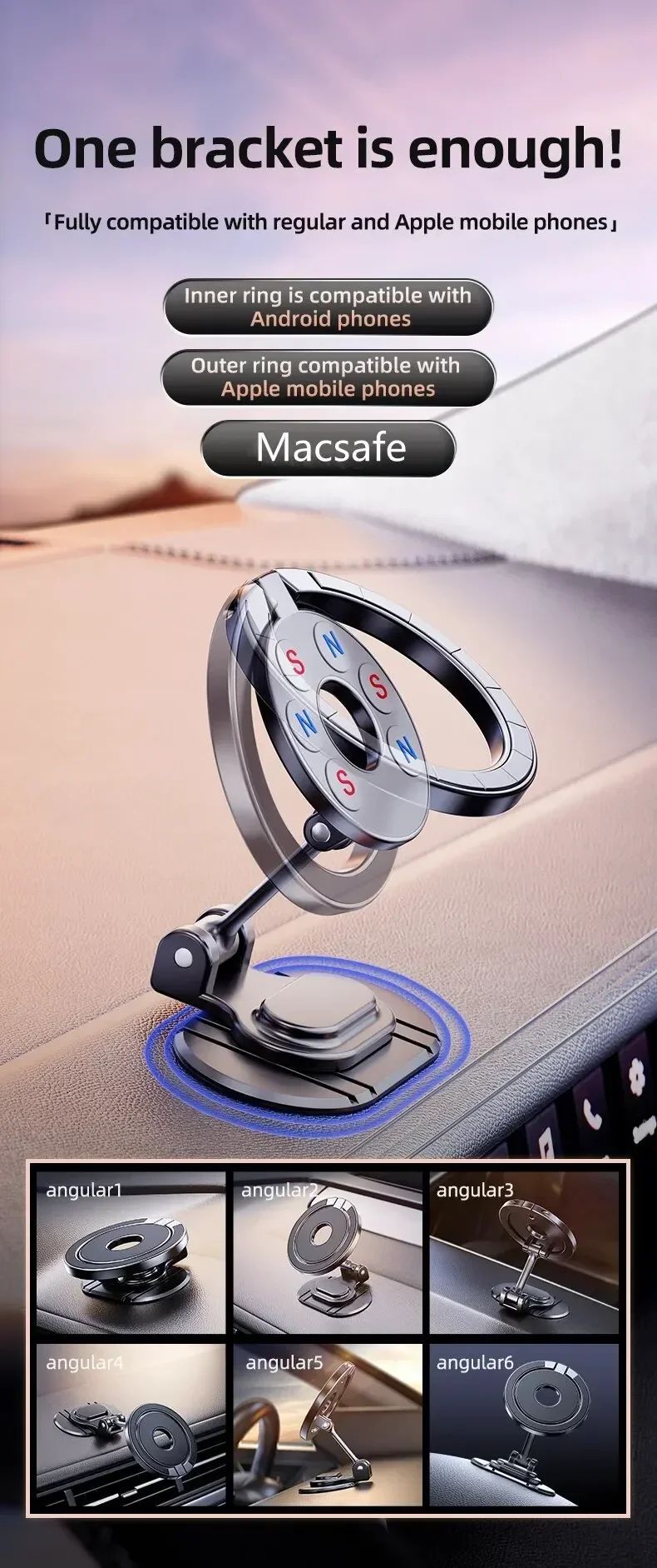 Magnetischer Autotelefon halter Ständer Magnet Auto halterung GPS mobile Unterstützung in Auto halterung für Macsafe iPhone 15 14 13 12 Samsung Xiaomi – Detail 1