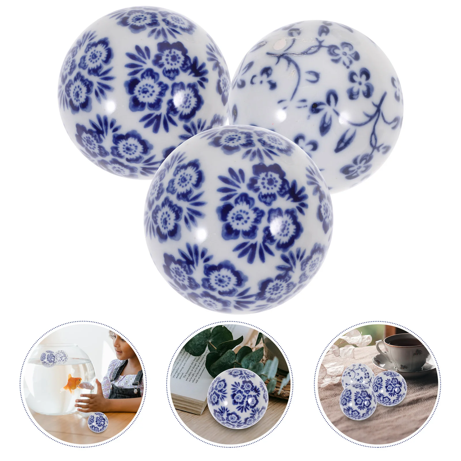  Wakauto Bolas decorativas de cerámica para centros de mesa,  cuencos y centros de mesa, esfera azul y blanca, bolas decorativas para  decoración al aire libre, decoración de cerámica, mini Jingdezhen 