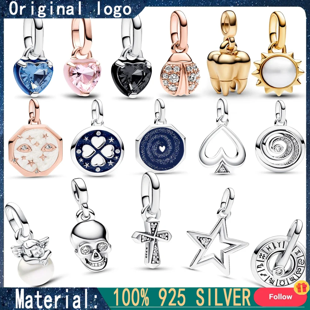 

2023 New 100% 925 Silver Women's Heart and Sun ME Round Label Pendant DIY Charming Jewelry Fashion Light Luxury