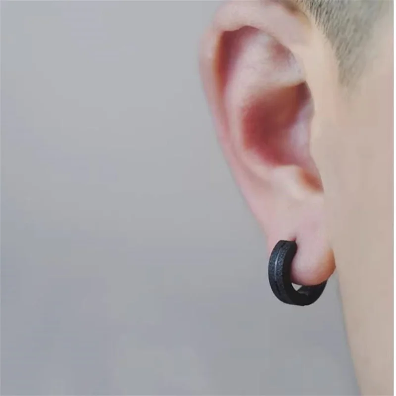 Matte Ear Buckle 925 Silver Men Hip Hop Earrings Jewelry Simple Personalized Punk Style Black Color Boys' Earrings Accessories