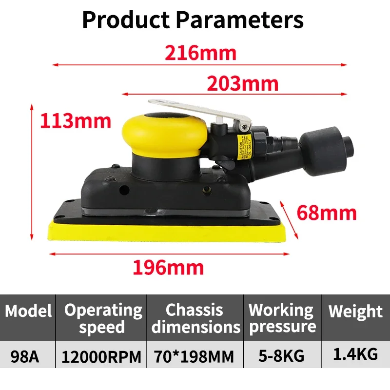 Electric Orbital Sander HIFESON Pneumatic Orbital Rectangular Sander Square Air Pad Grinder Polisher