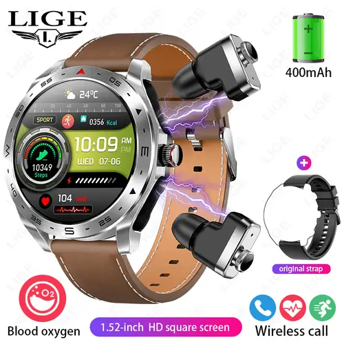 LIGE Smartwatch With Earbuds Bluetooth Headset Speaker Tracker Music Sport Health Track Waterproof AMOLED Screen Men Smart Watch - Image 10
