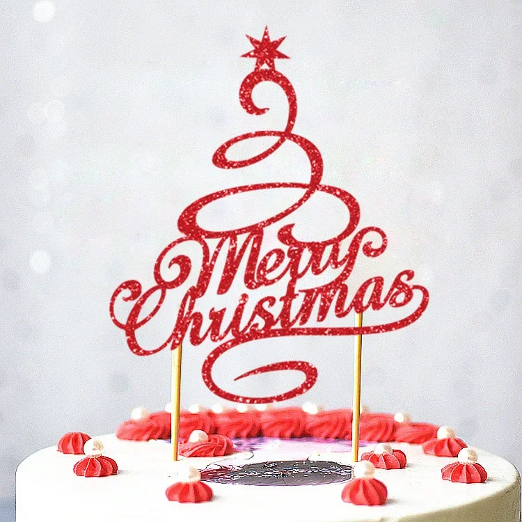Merry Christmas With Hat Cake Topper Flags Antlers Tree Cupcake Toppers Party Decoration Happy New Year Baking Supplies DIY Xmas