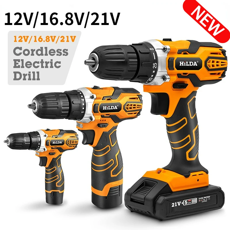 12V 16.8V 21V Cordless Drill Power Tools Wireless Drills Rechargeable