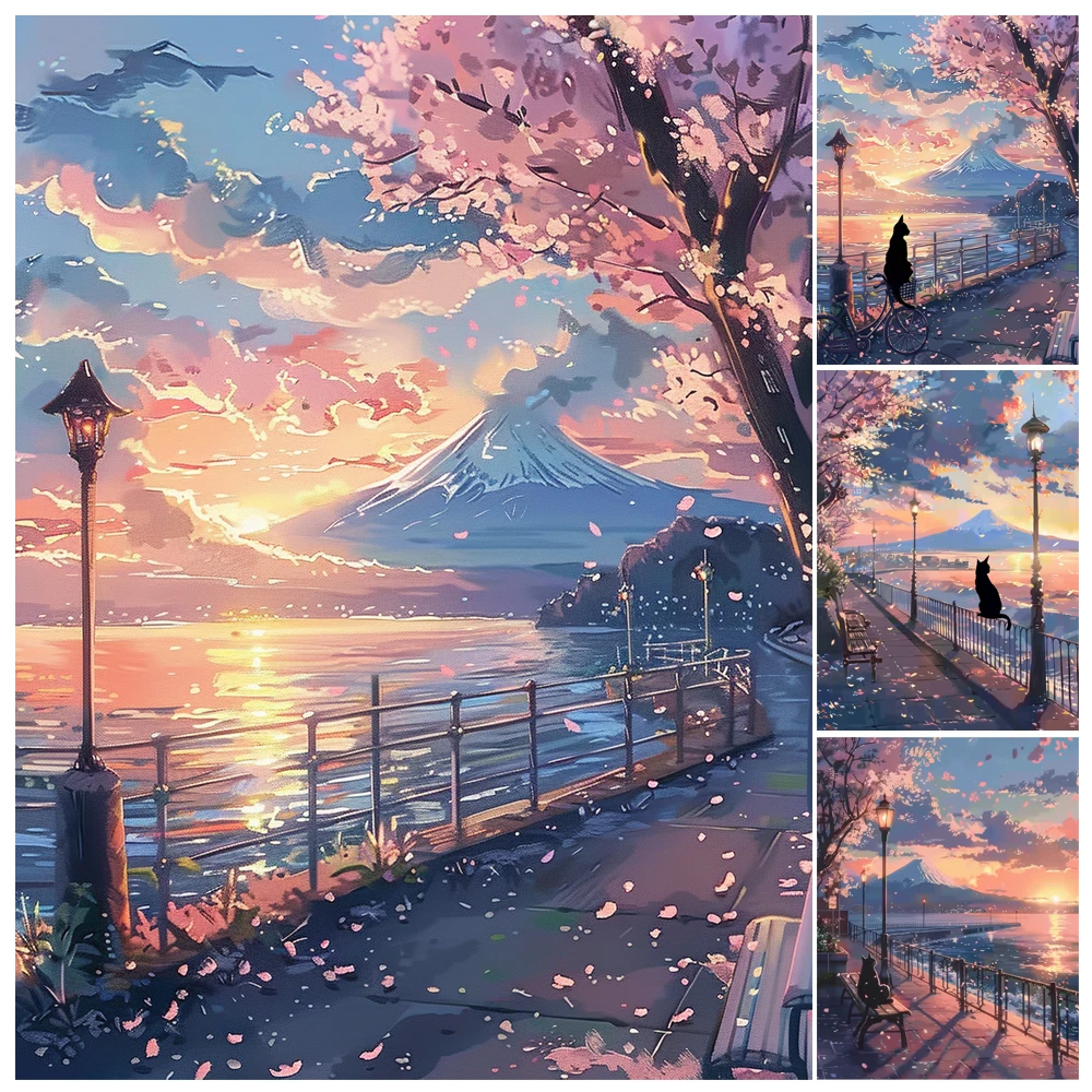 Набор для рисования по номерам на закате, кошка на пляже