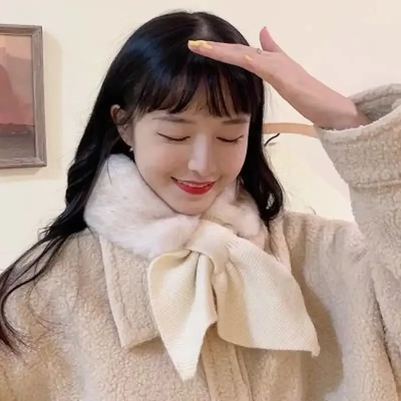 Winter Womens Cross Faux Fur Straps Shawl Soft Scarf Girls Ladies Autumn Knitted