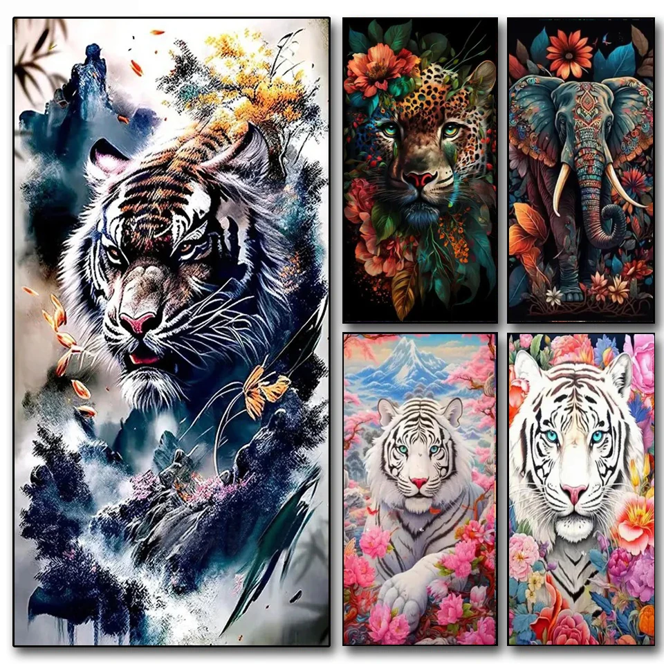 Large Size Jungle Tiger Leopard Dragon Flower Diamond Painting Cross Stitch Diy Full Mosaic Embroidery Wild Animals Decor A877