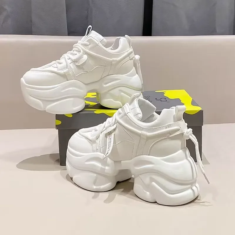 New Platform Women Leather Shoes 2022 Designer Chunky Sneakers Outdoor 8CM Causal Lace Up Warm Snow Shoes Female Ladies Footwear