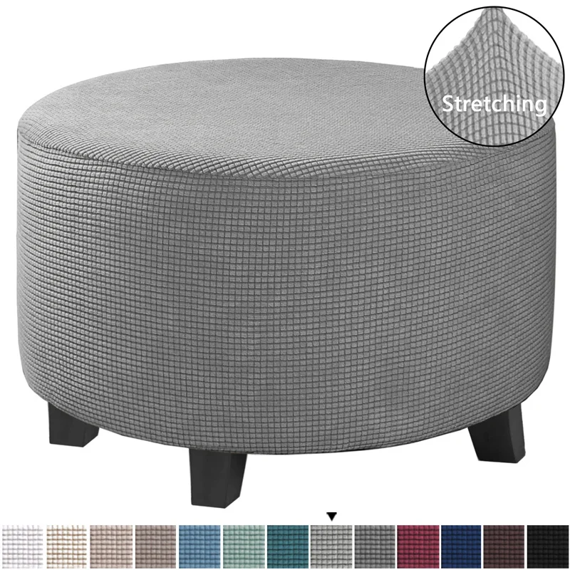 

Round Ottoman Stool Cover Super Polar Fleece Footrest Cover All-inclusive Ottoman Stool Chair Seat Slipcover Living Room Bedroom