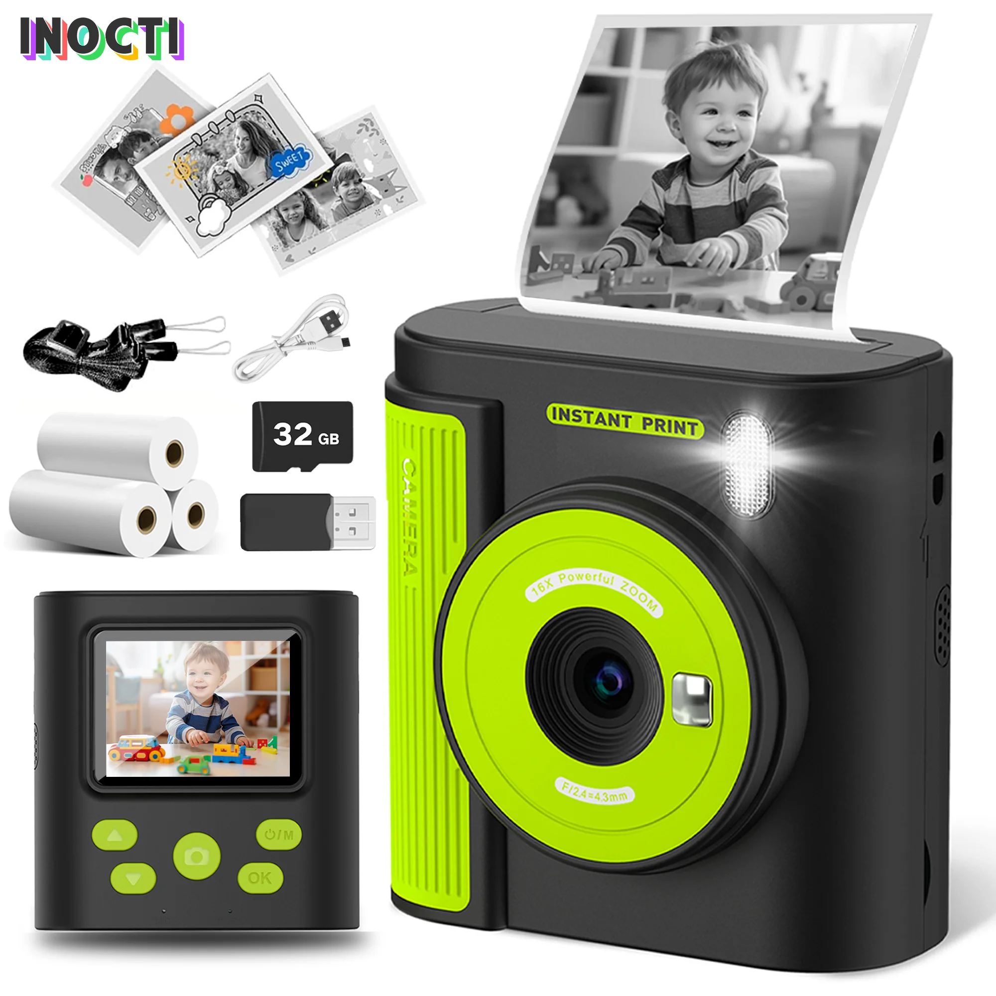 Kindercamera, 2,4 inch instant camera, mini-camera voor kinderen