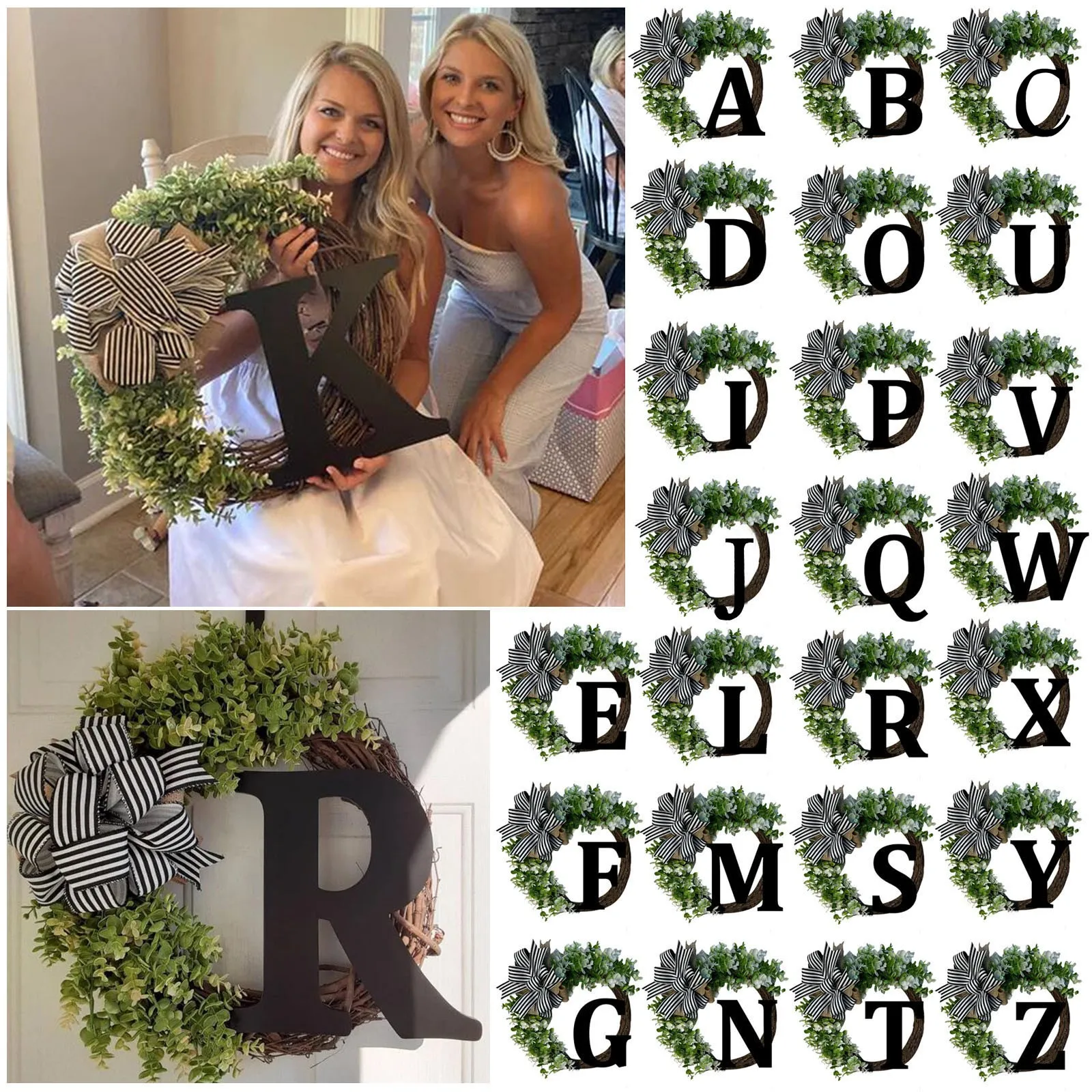 Description Picture 2 of itemChristmas Unique Wreath Decoration Round Front Door Wreath With Bow Welcome Sign Garland Creative 26 Letter Small Door Wreath