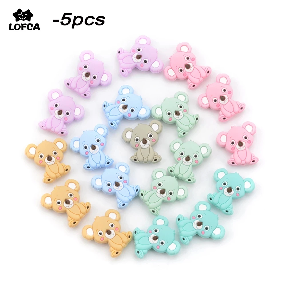 5pcs Mini Koala Beads Silicone Teethers BPA Free Animal Shaped Pacifier Holder Accessories DIY silicone Bead Teething Necklace