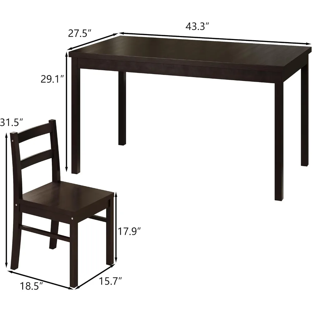 5-Piece Solid Wood Indoor Modern Rectangular Dining Table Set for 4,Table and 4 Solid Wood Dining Chairs for Kitchen,Living Room 2