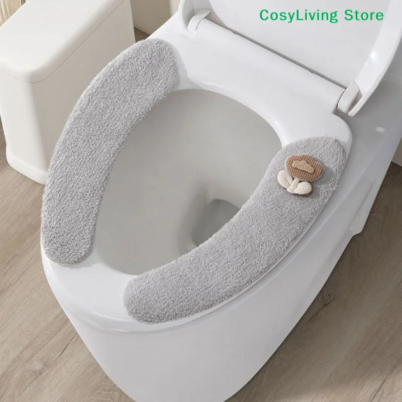 1쌍 논슬립 소프트 플러시 따뜻한 두꺼운 패딩 변기 시트 커버 매트 변기 시트 쿠션 욕실 액세서리