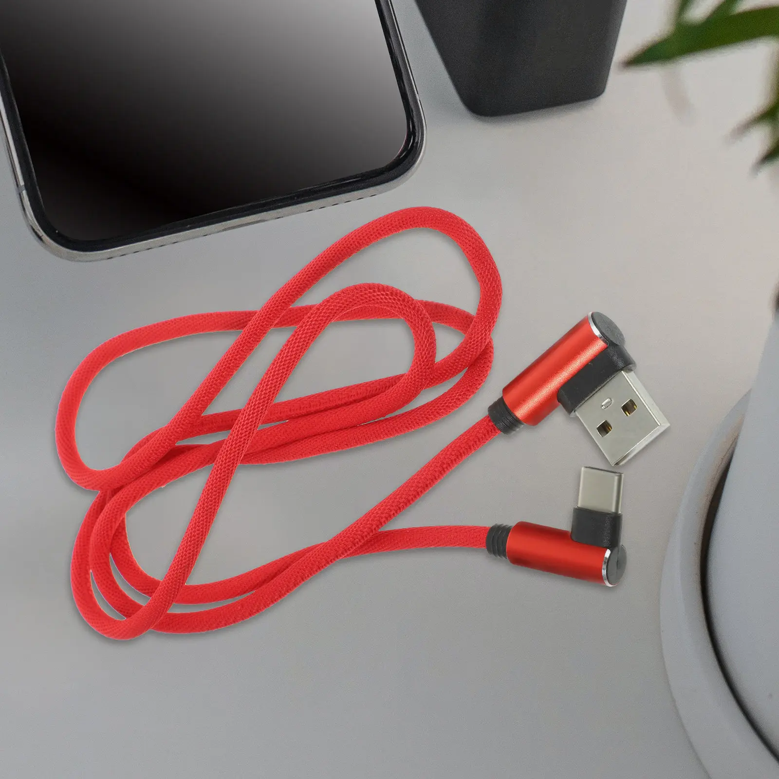 1M L자형 타입-C USB 케이블 각도 조절 커넥터, 고강도 알루미늄 하우징, 스마트폰용 고속 충전 및 데이터 동기화