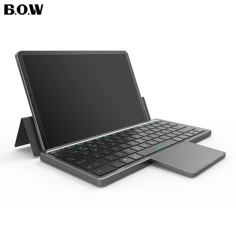 Bow Bluetooth Keyboard with Big Touchpad Rechargeable Folding Wireless Keyboard  for Tablet iPad Laptop Foldable Case