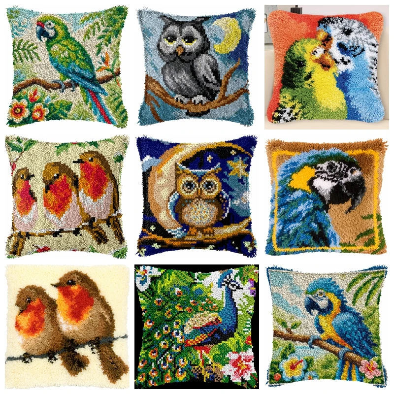 Magpie Latch Hook Kit Pillow Embroidery Do It Yourself Embroidery Carpet Pre-Printed Pattern Series Pillow Decoration craft supplies