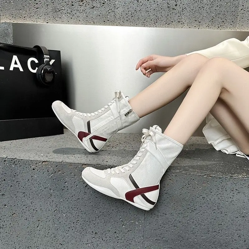 New Summer Luxury Designer Patchwork Round Toe Women's Sneakers Zip Mesh Insole Popular Western Casual Shoes