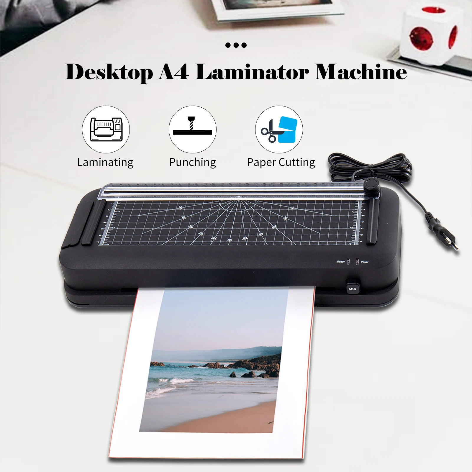 Thermal Laminator Desktop A4 Laminator Machine with Laminating Punching Paper Cutting Function Automatic Paper Trimmer